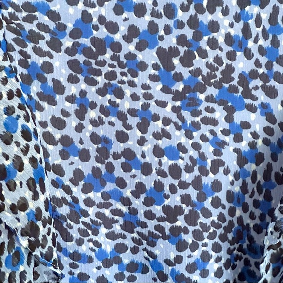 Express Leopard Animal Print Tiered Ruffle Peplum Womens Blue Top M Boho Chiffon - Picture 3 of 12
